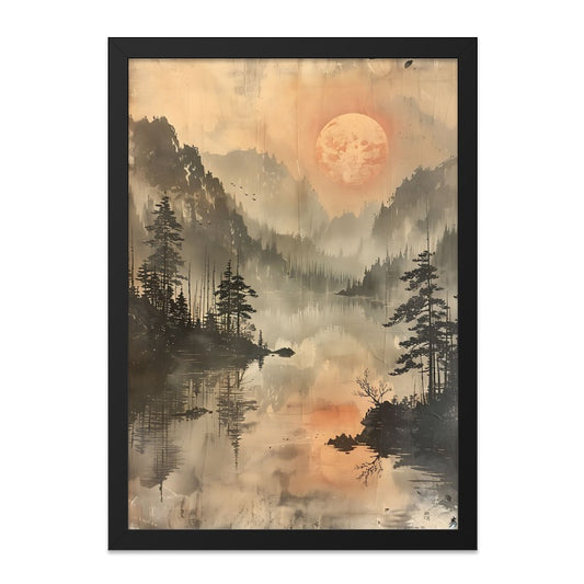 Misty Lake Wall Art, Mountain Landscape Print, Sunrise Wall Decor, Nature Scenery Art, Tranquil Home Decor, Calming Artwork - Tawshia