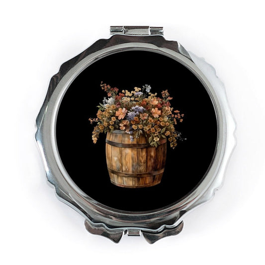 Barrel Flowers Pocket Mirror, Floral Design, Portable Mirror, Purse Mirror, Compact Mirror, Gift for Her, Unique Accessories - Tawshia