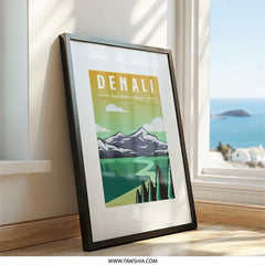 Denali National Park Wall Art, Alaska Print, Minimalist Landscape Poster, Travel Decor, Mountains Art Print, Nature Illustration, Home Decor - Tawshia