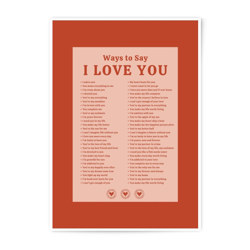 Ways to Say I Love You Photographic Print, Valentines Day Gift, Anniversary Present, Romantic Home Decor, Couples Art, Typography Wall Art - Tawshia