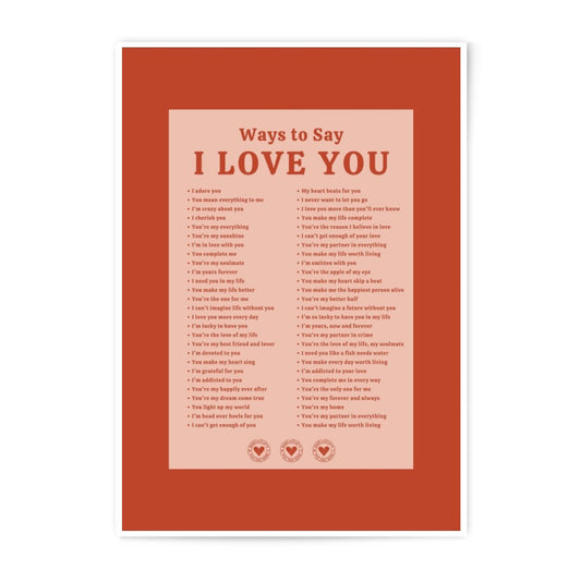 Ways to Say I Love You Photographic Print, Valentines Day Gift, Anniversary Present, Romantic Home Decor, Couples Art, Typography Wall Art - Tawshia