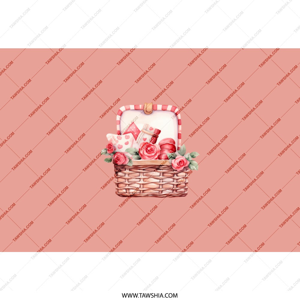 Valentine Gift Tumbler, Basket and Roses Tumbler, Valentine Tumbler, Gifts and Hearts Design, Valentine's Day Gift, Special Occasion Gift - Tawshia