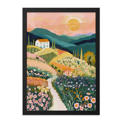 Tuscan Landscape Wall Art, Italy Painting Print, Farmhouse Decor, Countryside Scenery Art, Sunny Home Wall Decor, Floral Field Wall Decor - Tawshia