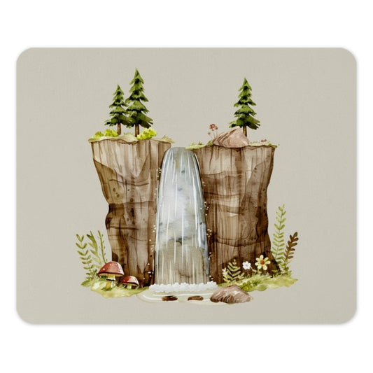 Waterfall Mouse Pad, Nature Scenery Art, Landscape Illustration Mousepad, Botanical Desk Decor, Forest Waterfall Gift, Computer Accessory - Tawshia