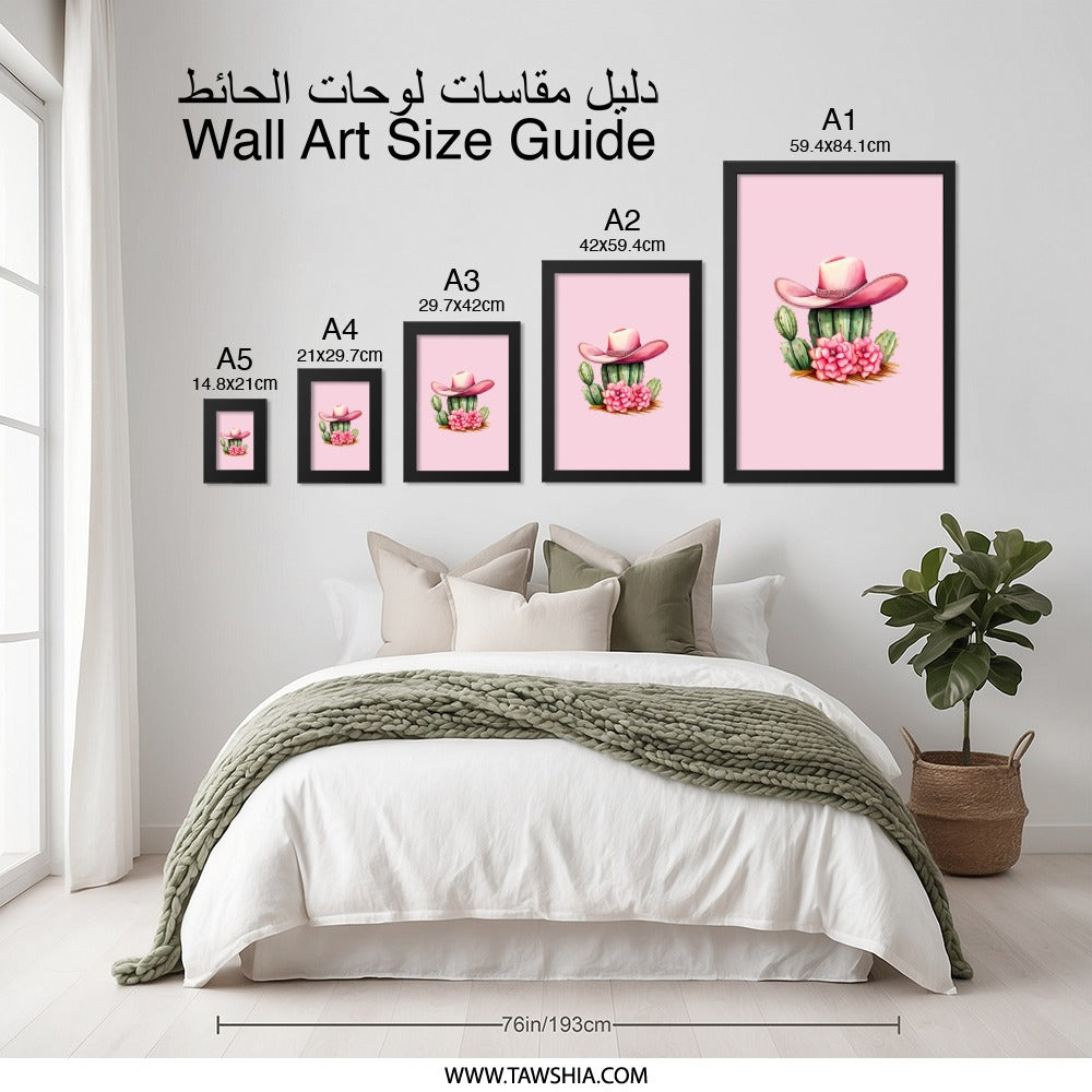 Pink Cactus Wall Art, Cowgirl Hat Decor, Desert Wall Decor, Southwest Art Print, Boho Cactus Wall Art, Western Home Decor - Tawshia