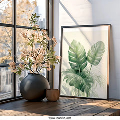 Monstera Leaf Wall Art, Tropical Plant Print, Botanical Art, Modern Home Decor, Green Leaves Wall Decor - Tawshia