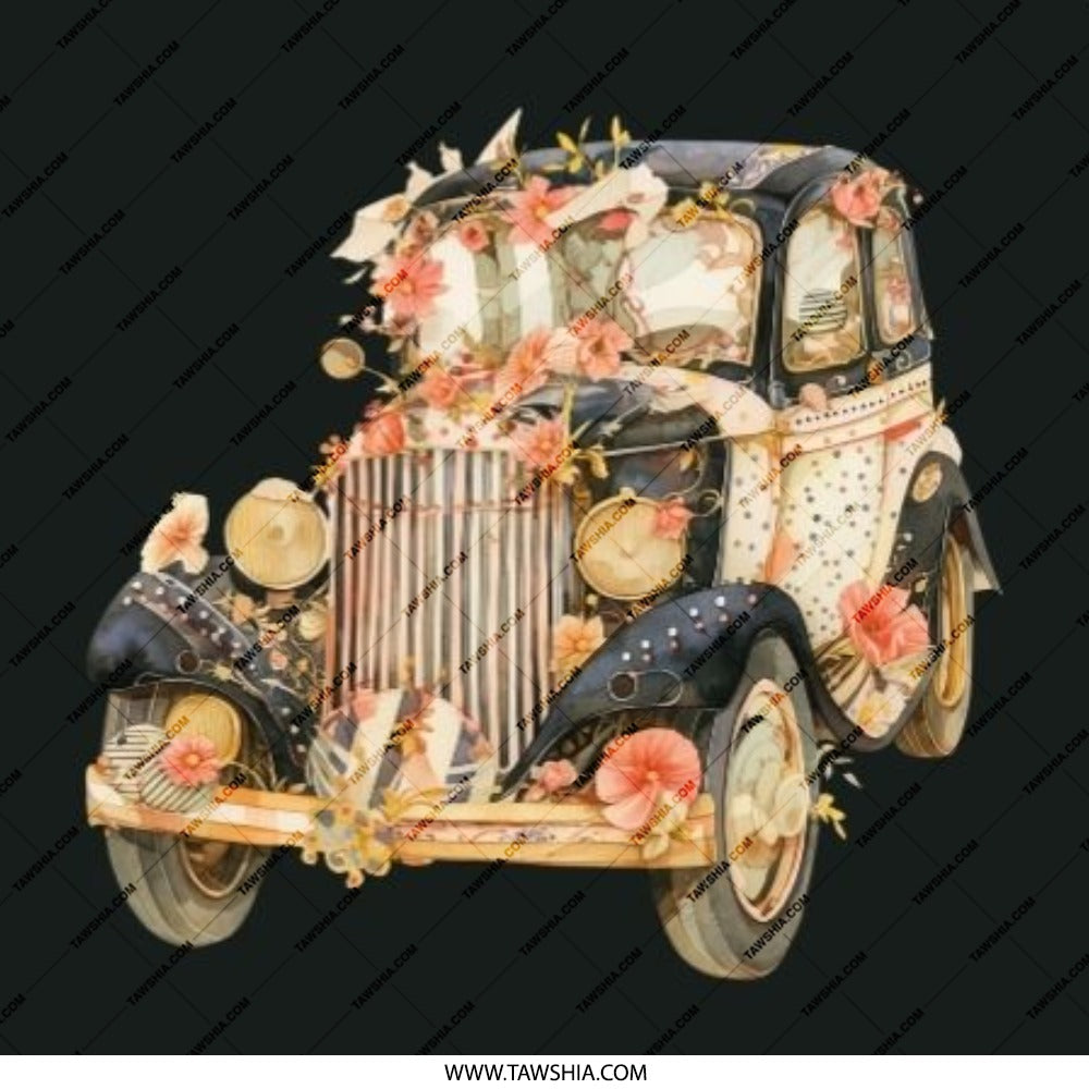 Vintage Car Pinback Button, Floral Auto Badge, Antique Vehicle Button, Stylish Flower Car Button, Unique Gift - Tawshia