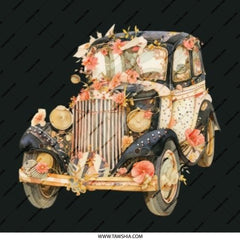 Vintage Car Pinback Button, Floral Auto Badge, Antique Vehicle Button, Stylish Flower Car Button, Unique Gift - Tawshia