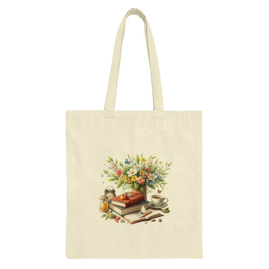 Books and Flowers Tote Bag, Floral Book Lover, Reading Gift Bag, Spring Bouquet Tote, Cozy Still Life Tote, Bookworm Accessories - Tawshia