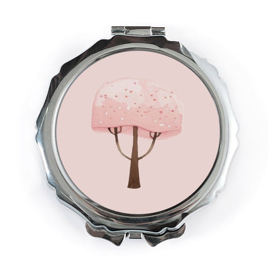 Pink Blossom Tree Pocket Mirror, Cute Watercolor Design, Compact Mirror for Makeup, Travel Mirror, Gift for Her, Floral Pocket Mirror - Tawshia