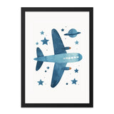 Airplane Wall Art, Kids Room Decor, Nursery Art Print, Space Theme Art, Blue Airplane, Childrens Room, Wall Decor, Aviation Wall Art - Tawshia