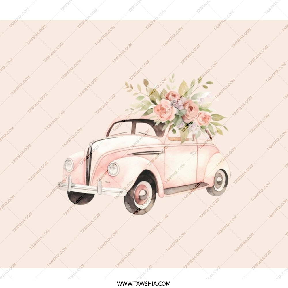 Pink Car Backpack, Floral Classic Car Design, Cute Backpack, Trendy Car Art, Unique Design Backpack, Gifts for Car Lovers - Tawshia