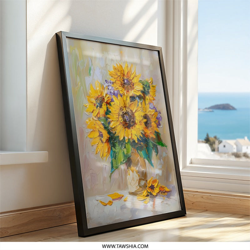 Sunflower Wall Art, Floral Wall Decor, Vase of Sunflowers, Flower Painting Print, Rustic Wall Art, Botanical Wall Art Print, Farmhouse Art - Tawshia