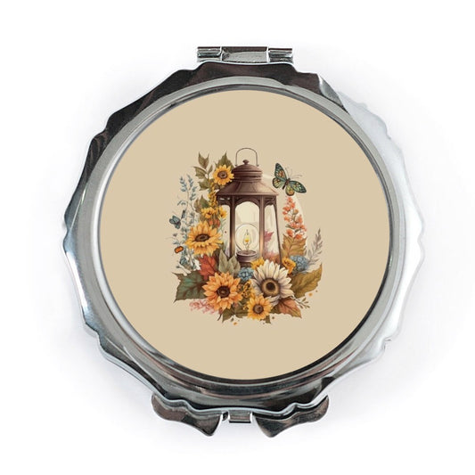 Lantern Pocket Mirror, Sunflower Mirror, Butterfly Art, Floral Pocket Mirror, Compact Mirror, Makeup Mirror, Gift for Her - Tawshia