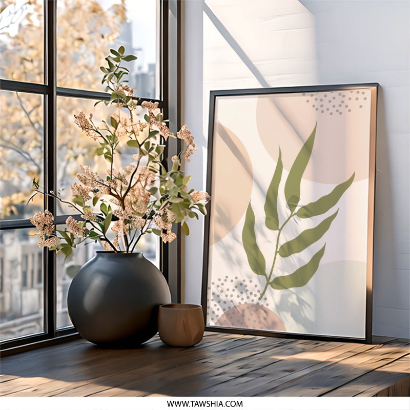 Botanical Wall Art, Abstract Leaves Art, Modern Art Print, Minimalist Decor, Geometric Art, Neutral Wall Decor, Home Decor, Framed Art - Tawshia