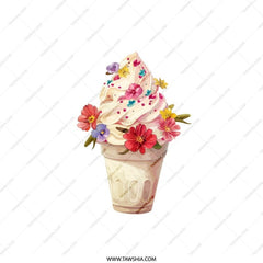 Floral Ice Cream Cone Pillow, Dessert Decor, Whimsical Cushion, Foodie Gift, Sweet Treat Home Accent Pillow - Tawshia