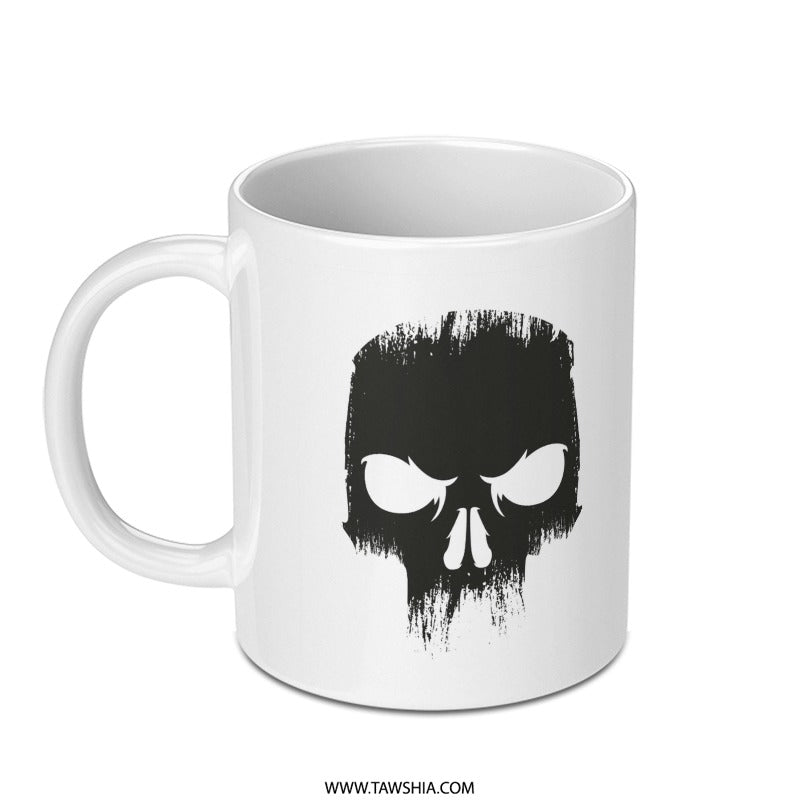 Skull Face Art on White Mug Enhanced Coffee Product