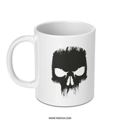 Skull Face Art on White Mug Enhanced Coffee Product
