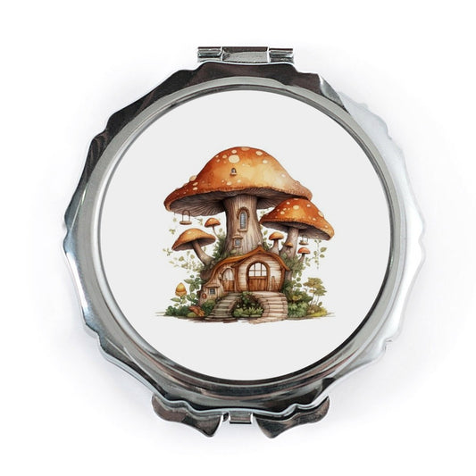 Mushroom House Pocket Mirror, Cottagecore Mirror, Fairycore Gift, Whimsical Makeup Mirror, Unique Compact Mirror, Mushroom Lover Gift - Tawshia