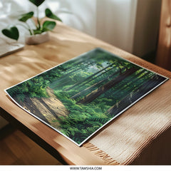 Forest Path Photographic Print, Green Woods, Nature Art, Peaceful Scene, Wall Decor, Home Decor, Forest Illustration - Tawshia