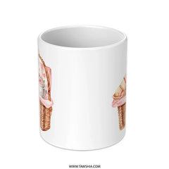 Picnic Mug, Watercolor Basket Mug, Heart Mug, Valentine's Mug, Cute Mug, Unique Mug, Gift Mug, Birthday Mug, Coffee Mug, Tea Mug - Tawshia