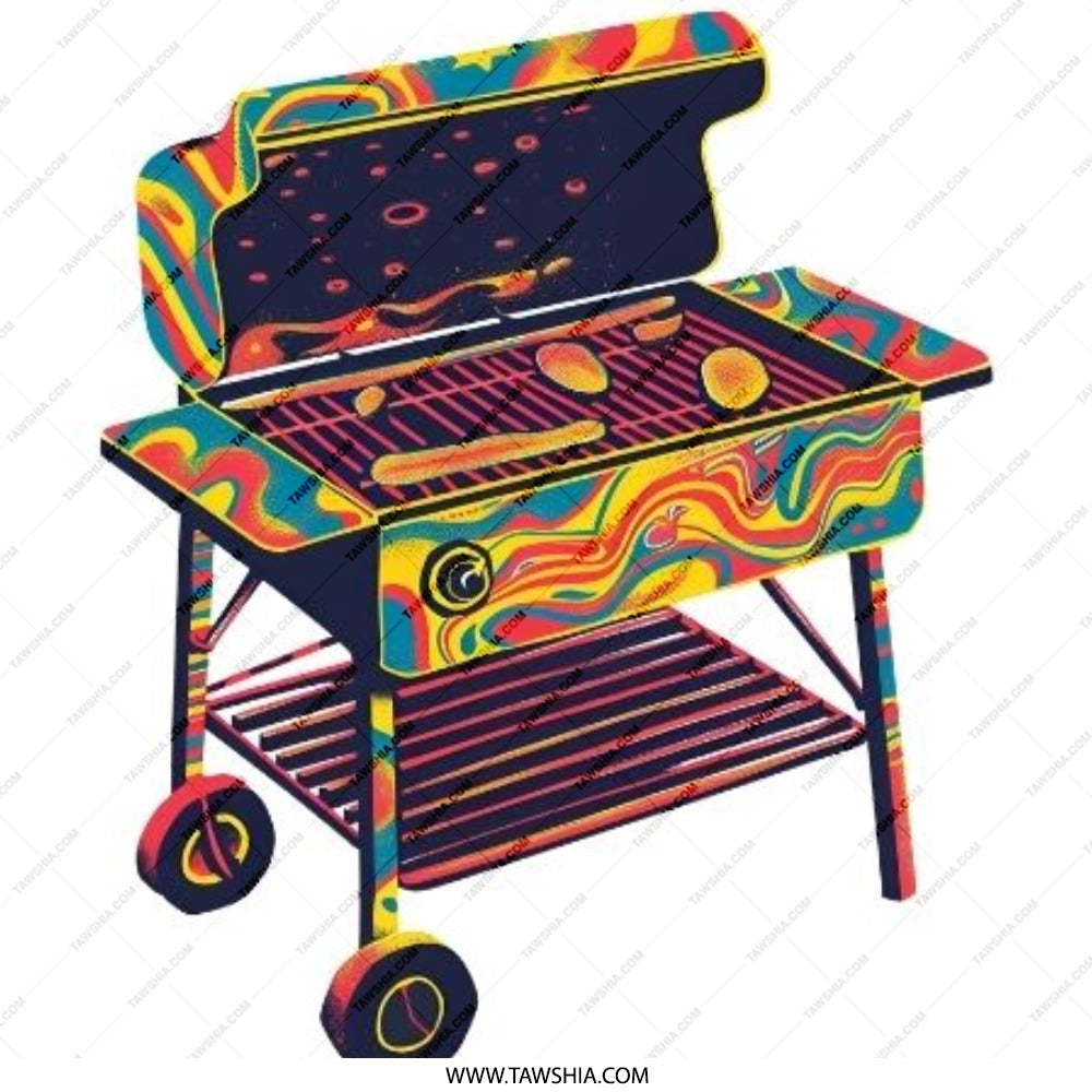 Psychedelic Grill Pinback Button, Funky BBQ Art Button, Retro Swirl Grill Badge, Summer Cookout Party Favors, Unique Grill Master Gift - Tawshia