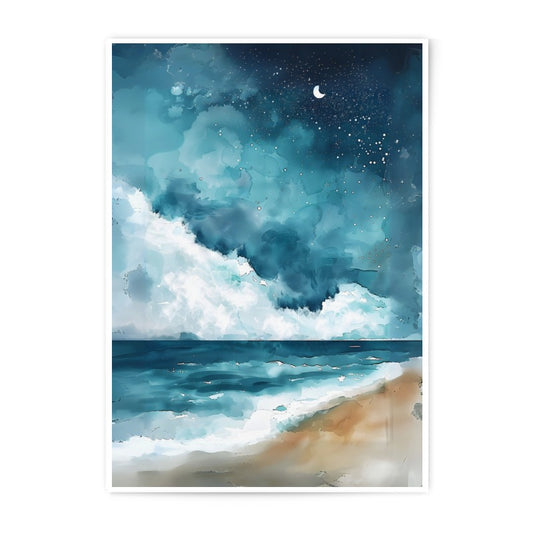 Ocean Night Photographic Print, Coastal Wall Decor, Beach Painting, Starry Sky Art Print, Nautical Decor, Coastal Artwork, Beach Print - Tawshia