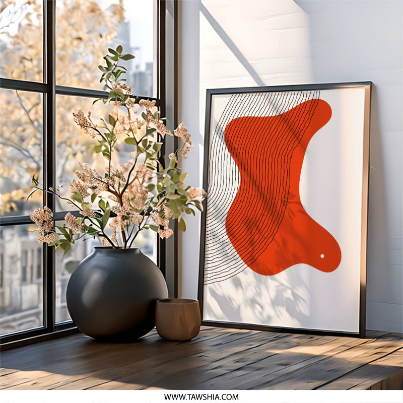 Abstract Orange Wall Art, Minimalist Art Print, Modern Home Decor, Geometric Shapes Print, Contemporary Artwork, Framed Wall Art - Tawshia