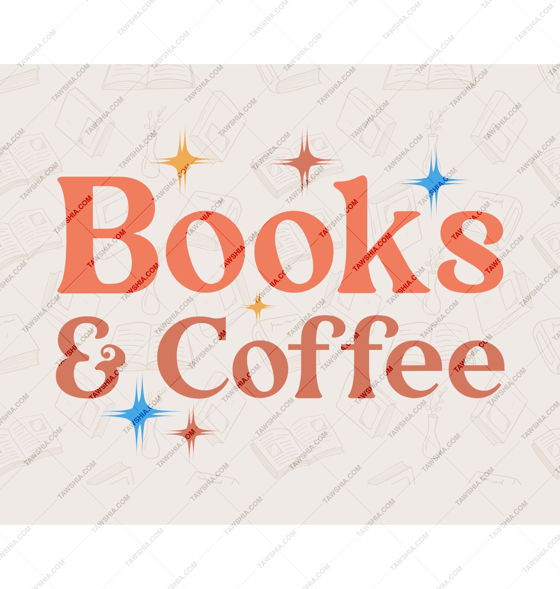 Books and Coffee Red Text Multicolored Stars product