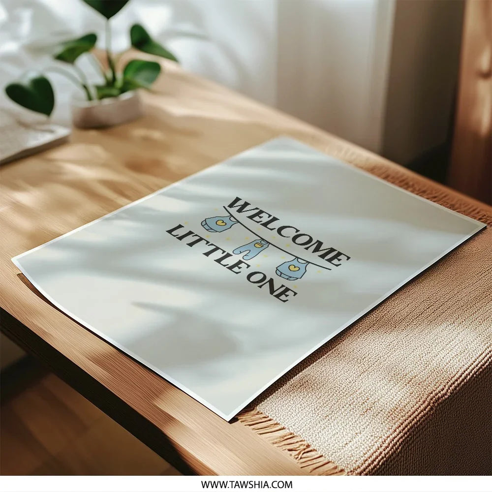 Welcome Little One, Photographic Prints, Baby Shower Gift, Nursery Decor, New Baby Gift, Baby Clothes Line Art Print, Baby Room Wall Art - Tawshia