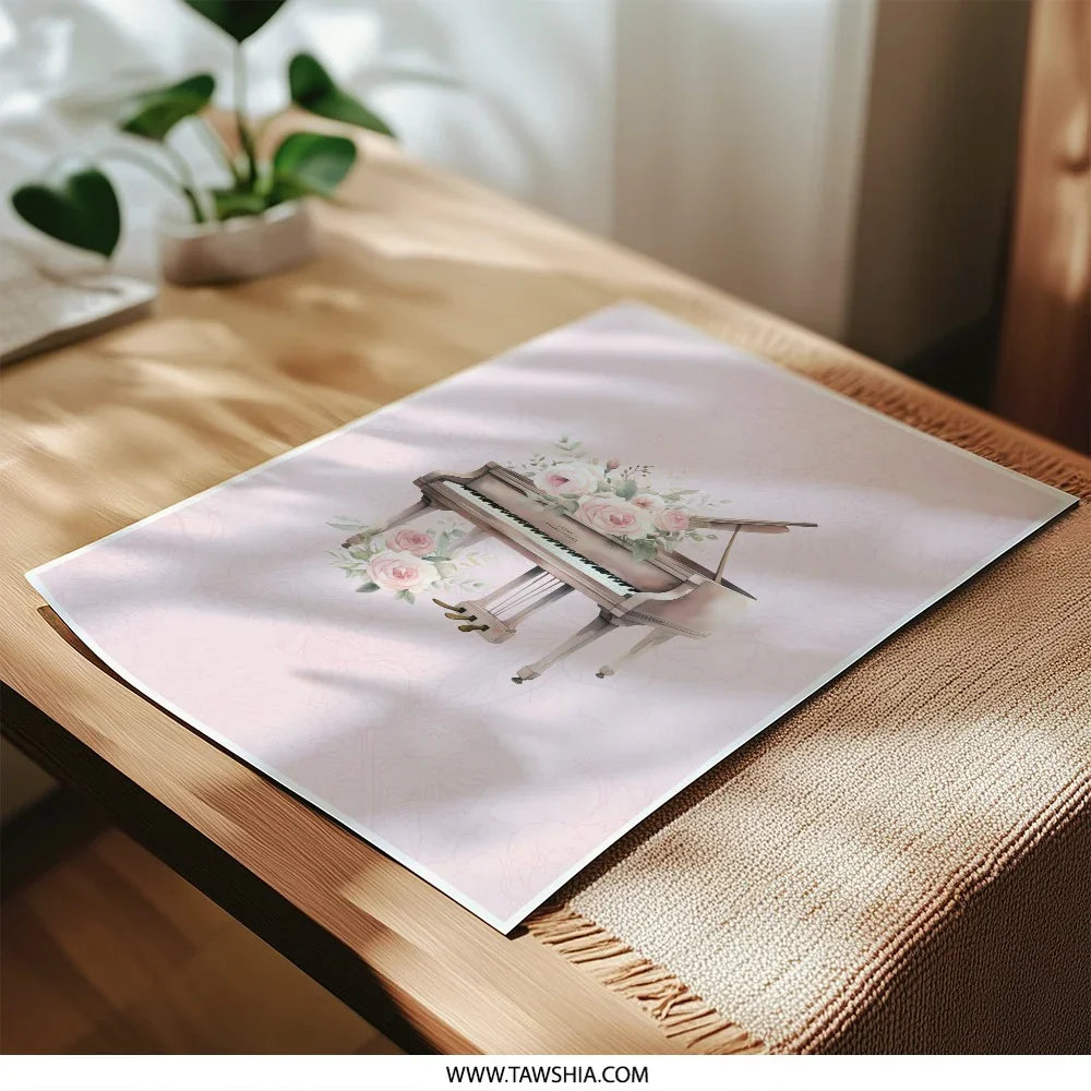 Floral Piano Photographic Prints, Musical Instrument Art, Elegant Wall Decor, Home and Living, Gift Idea, Aesthetic Room Decor - Tawshia