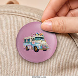 Floral Ice Cream Truck Pinback Button, Unique Design Button, Cute Truck Button, Food Truck Button, Flower Power Pinback Button - Tawshia