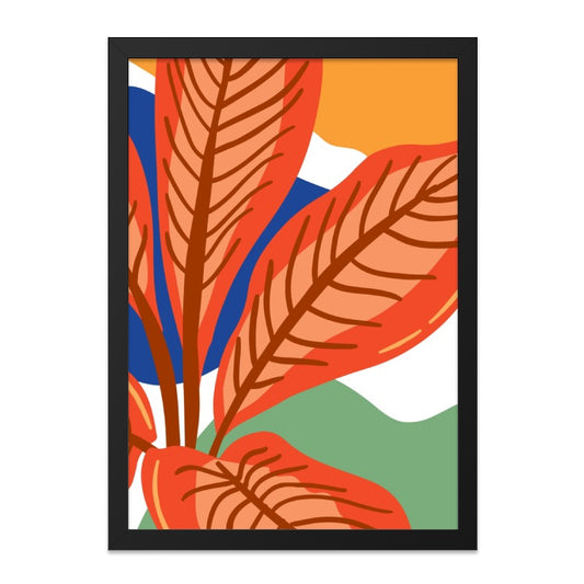 Abstract Leaf Wall Art, Modern Botanical Print, Colorful Plant Decor, Contemporary Home Art, Minimalist Wall Decor, Framed Art Print - Tawshia