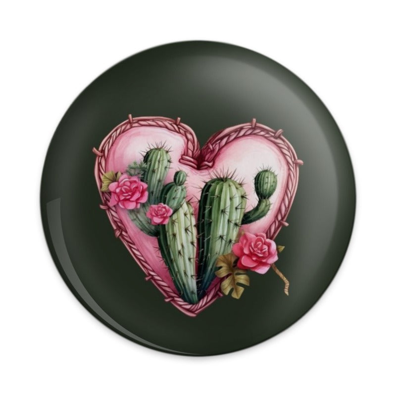 Cactus Heart Pinback Button, Floral Succulent Badge, Pink Heart Button, Desert Love Pin, Botanical Button, Cute Plant Lover Gift, Trendy Pin - Tawshia