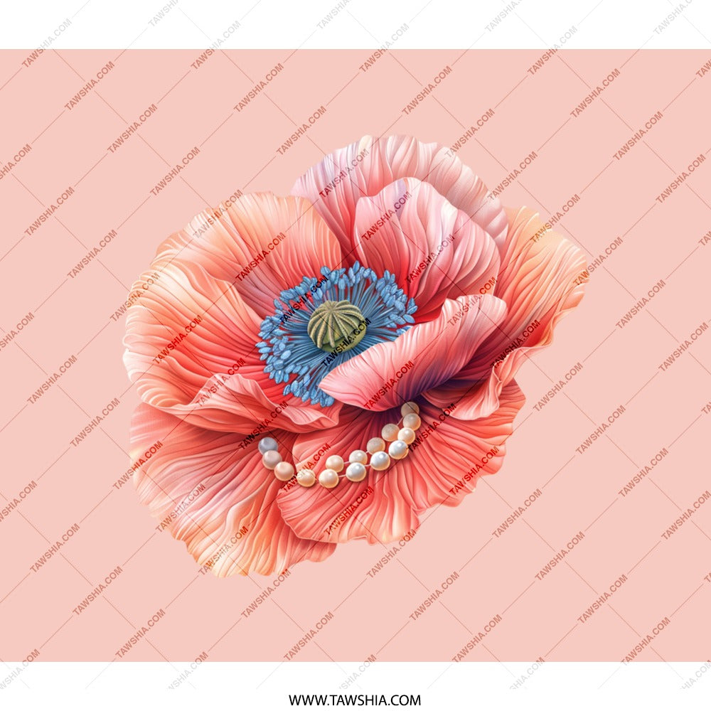 Peach Poppy Backpack, Floral Backpack for Women, Pearl Flower Backpack, Elegant Backpack, Trendy BackPack, Girly Backpack - Tawshia