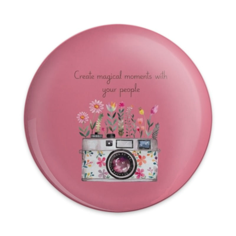 Floral Camera Pinback Button, Create Magical Moments Button, Photography Lover Button, Gift for Photographer, Camera Badge, Floral Pin - Tawshia