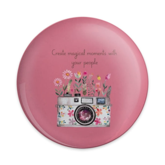 Floral Camera Pinback Button, Create Magical Moments Button, Photography Lover Button, Gift for Photographer, Camera Badge, Floral Pin - Tawshia