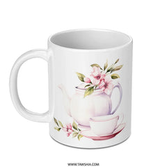 Floral Teapot Mug, Watercolor Tea Cup, Unique Flower Mug, Gift for Tea Lover, Elegant Drinkware, Botanical Mug Design - Tawshia