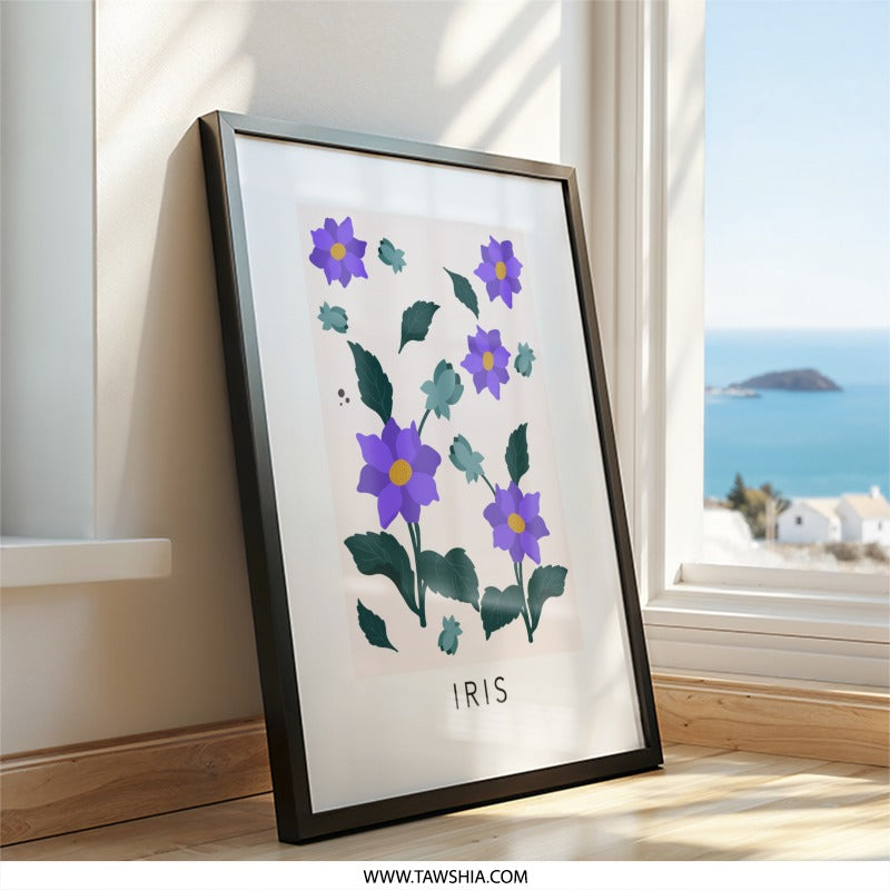 Iris Flower Wall Art, Floral Wall Decor, Purple Flower Art, Modern Botanical Print, Minimalist Wall Art, Home Decor, Trendy Wall Decor - Tawshia
