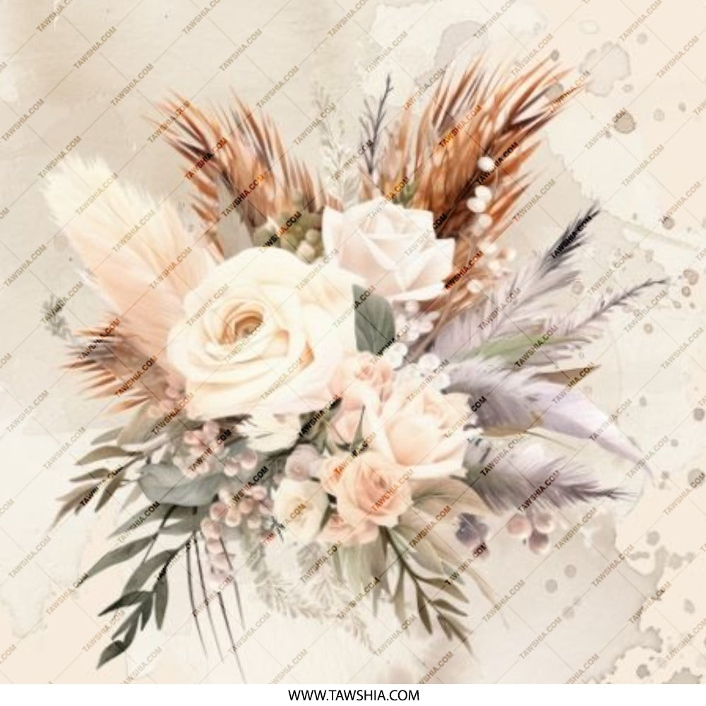 Floral Pinback Button, Boho Chic Flowers Pin Button, Rose Bouquet Accessory, Elegant Design, Neutral Tone Button - Tawshia