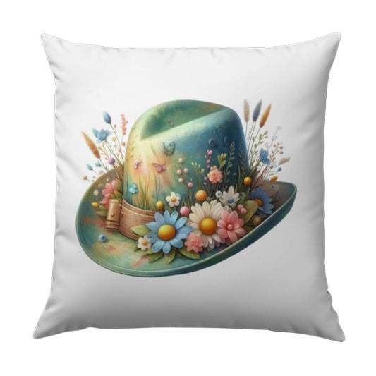 Floral Hat Pillow, Garden Hat Decor, Butterfly Accent Pillow, Spring Home Decor, Cottagecore Pillow, Decorative Pillow - Tawshia