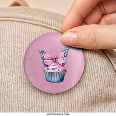 Butterfly Cupcake Pinback Button, Cute Food Pin, Pink Button, Kawaii Badge, Gift for Baker, Party Favor, Collectible Pin, Adorable Button - Tawshia