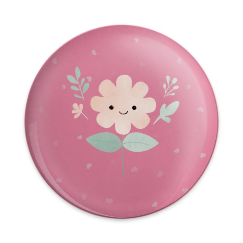 Cute Flower Pinback, Pink Floral Badge, Smiling Blossom Pin, Botanical Button, Floral Accessories, Kawaii Pin, Gift for Her, Unique Pinback - Tawshia