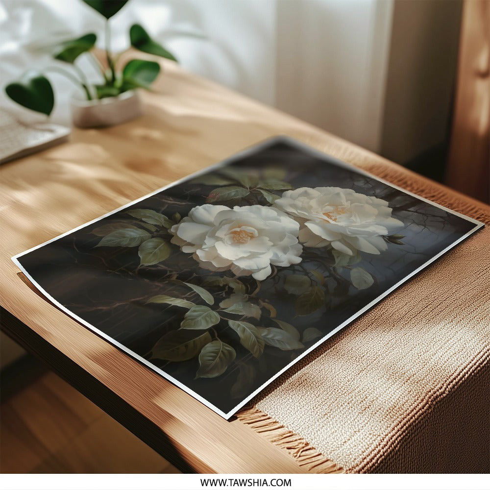 White Rose Photographic Print, Floral Art, Flower Photography, Nature Print, Botanical Art, Wall Decor, Home Decor (138 characters) - Tawshia