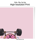 Funny Donut Gym Photographic Prints, Lifting Weights Cartoon Art, Foodie Gift, Cute Prints, Trendy Wall Decor, Pink Background - Tawshia