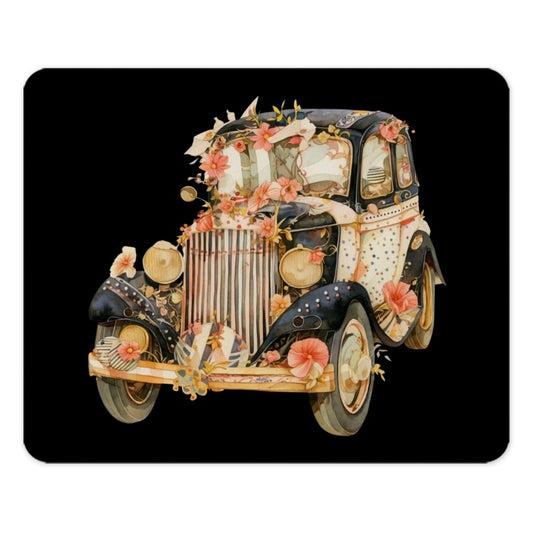 Floral Car Mouse Pad, Vintage Car Decor, Antique Auto Art, Flower Covered Car, Unique Desk Accessory, Stylish Computer Pad - Tawshia