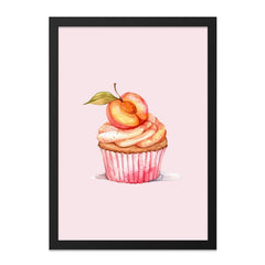 Peach Cupcake Wall Art, Watercolor Painting, Dessert Print, Kitchen Decor, Food Art, Sweet Treat, Bakery Illustration, Framed Art - Tawshia