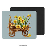 Daffodil Mouse Pad, Floral Cart, Garden Tools, Spring Flowers, Botanical Art, Unique Desk Decor, Home Office Accessories - Tawshia