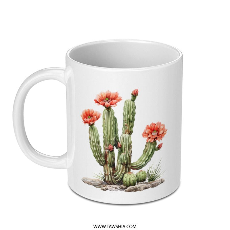 Blooming Cactus Mug, Floral Mug, Southwest Desert Mug, Botanical Mug, Cute Mug, Succulent Mug, Plant Lover Gift, Unique Mug Design - Tawshia