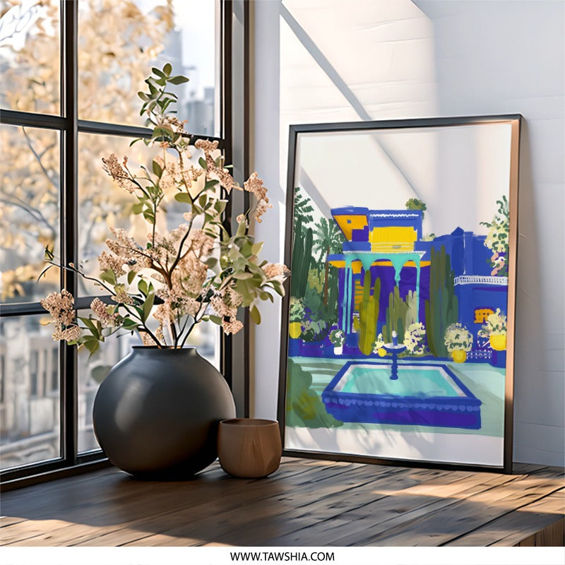 Majorelle Garden Wall Art, Morocco Print, Botanical Garden Art, Exotic Travel Poster, Home Decor, Vibrant Wall Art, Landscape Painting - Tawshia